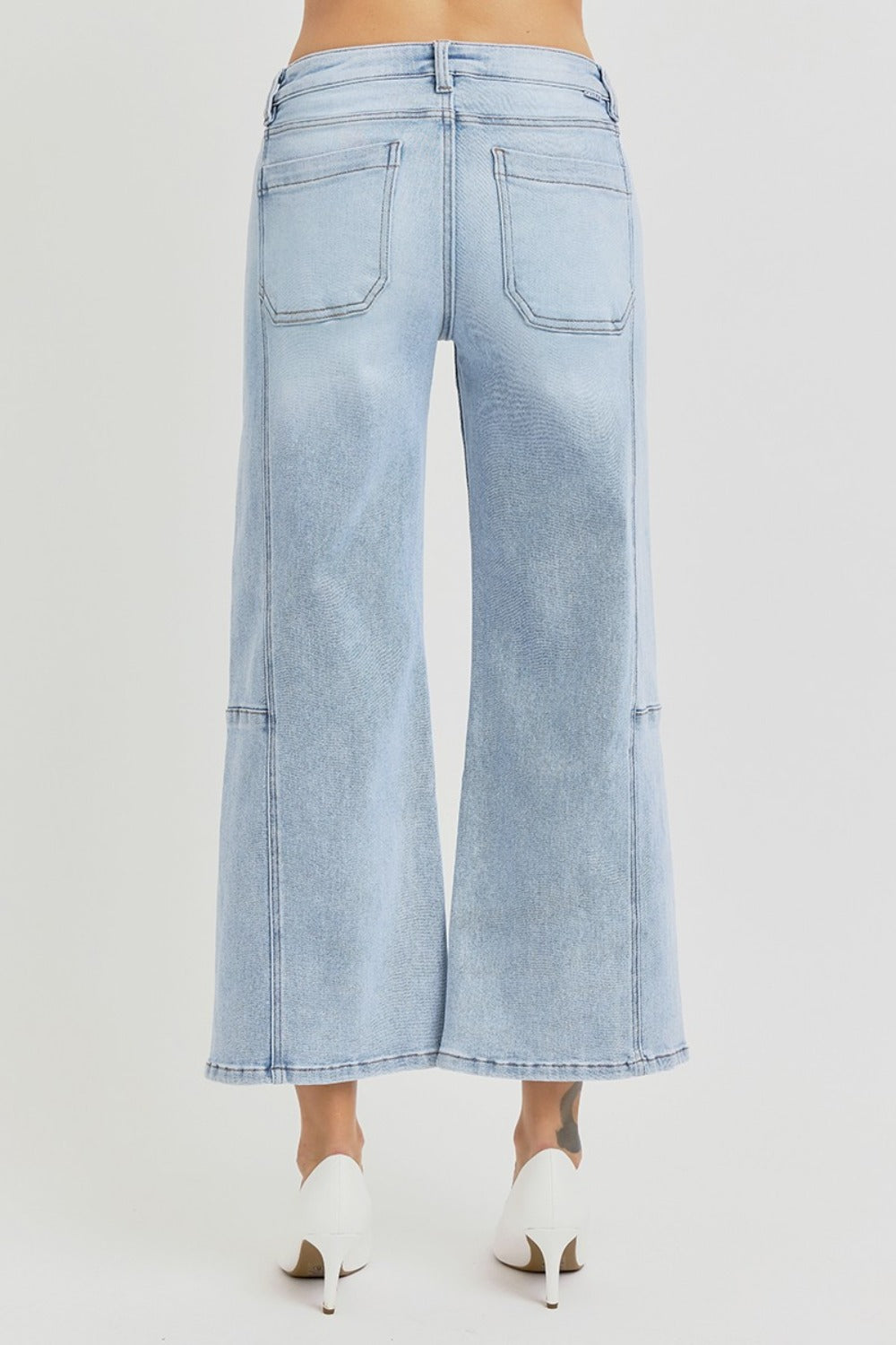 Risen High Rise Seamed Detail Wide Leg Crop Jeans