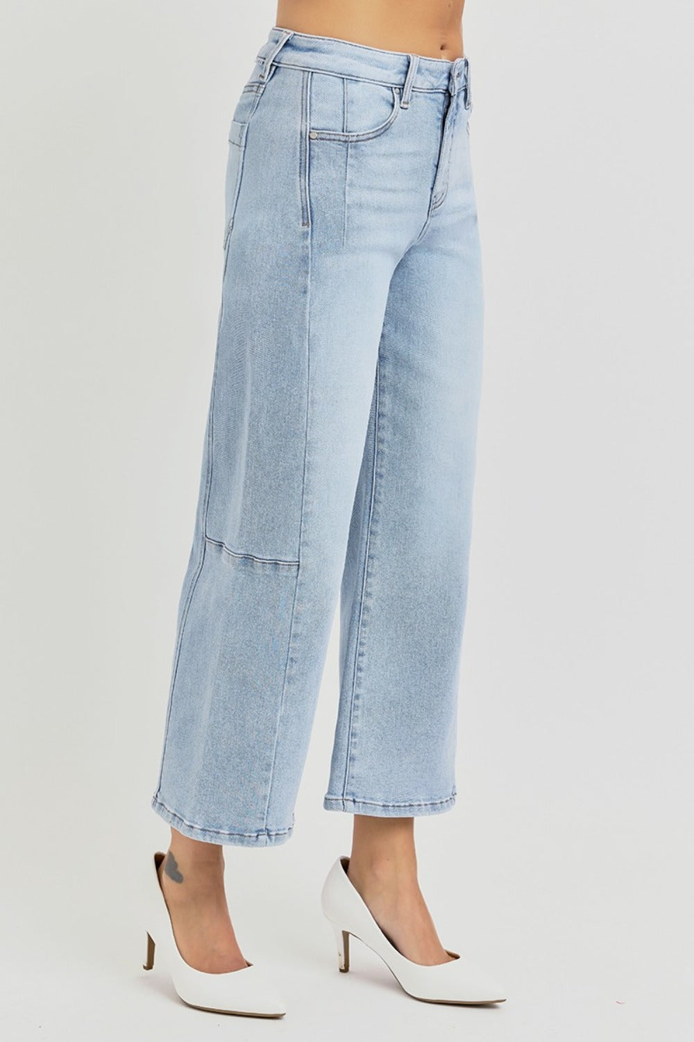 Risen High Rise Seamed Detail Wide Leg Crop Jeans
