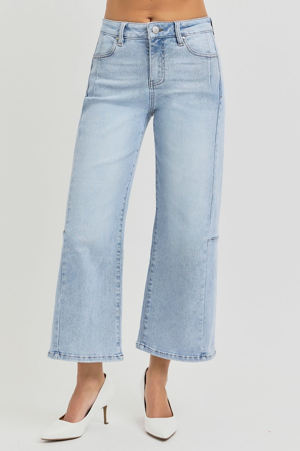 Risen High Rise Seamed Detail Wide Leg Crop Jeans