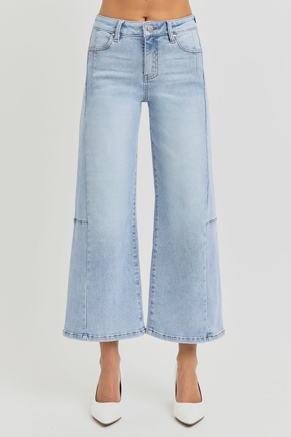 Risen High Rise Seamed Detail Wide Leg Crop Jeans