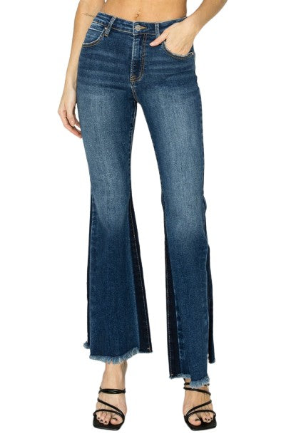 Risen High Rise Side Shadow Seam Detail Slit Flare Jeans
