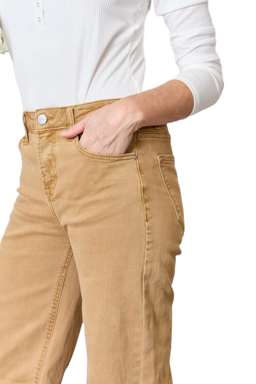 Risen High Waist Fringe Hem Wide Leg Jeans