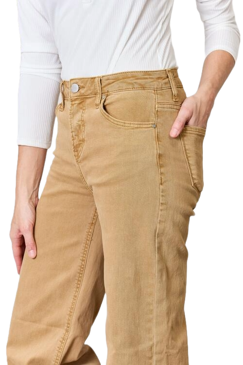 Risen High Waist Fringe Hem Wide Leg Jeans