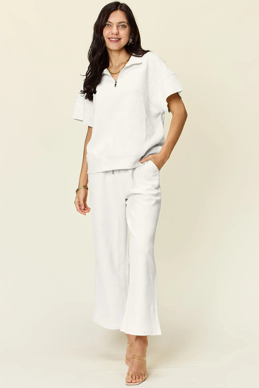 Textured Half-Zip Top & Pants Set – Sporty, Comfy & Stylish