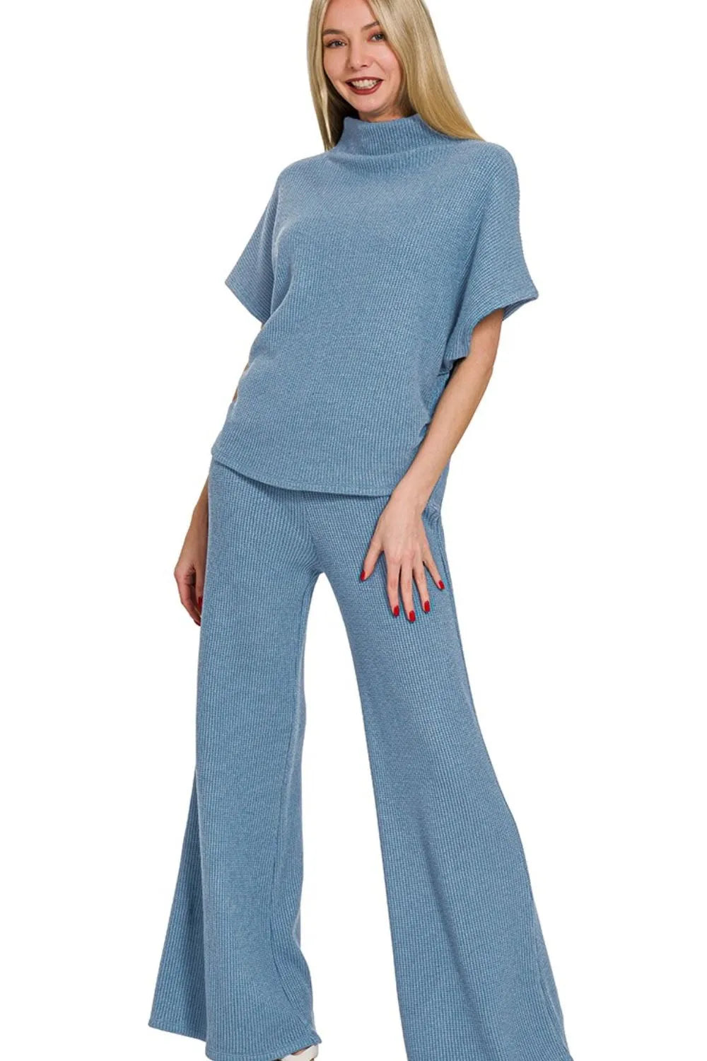 Zenana Mock Neck Sweater & Pants Set – Cozy Lounge Knit Outfit for Women