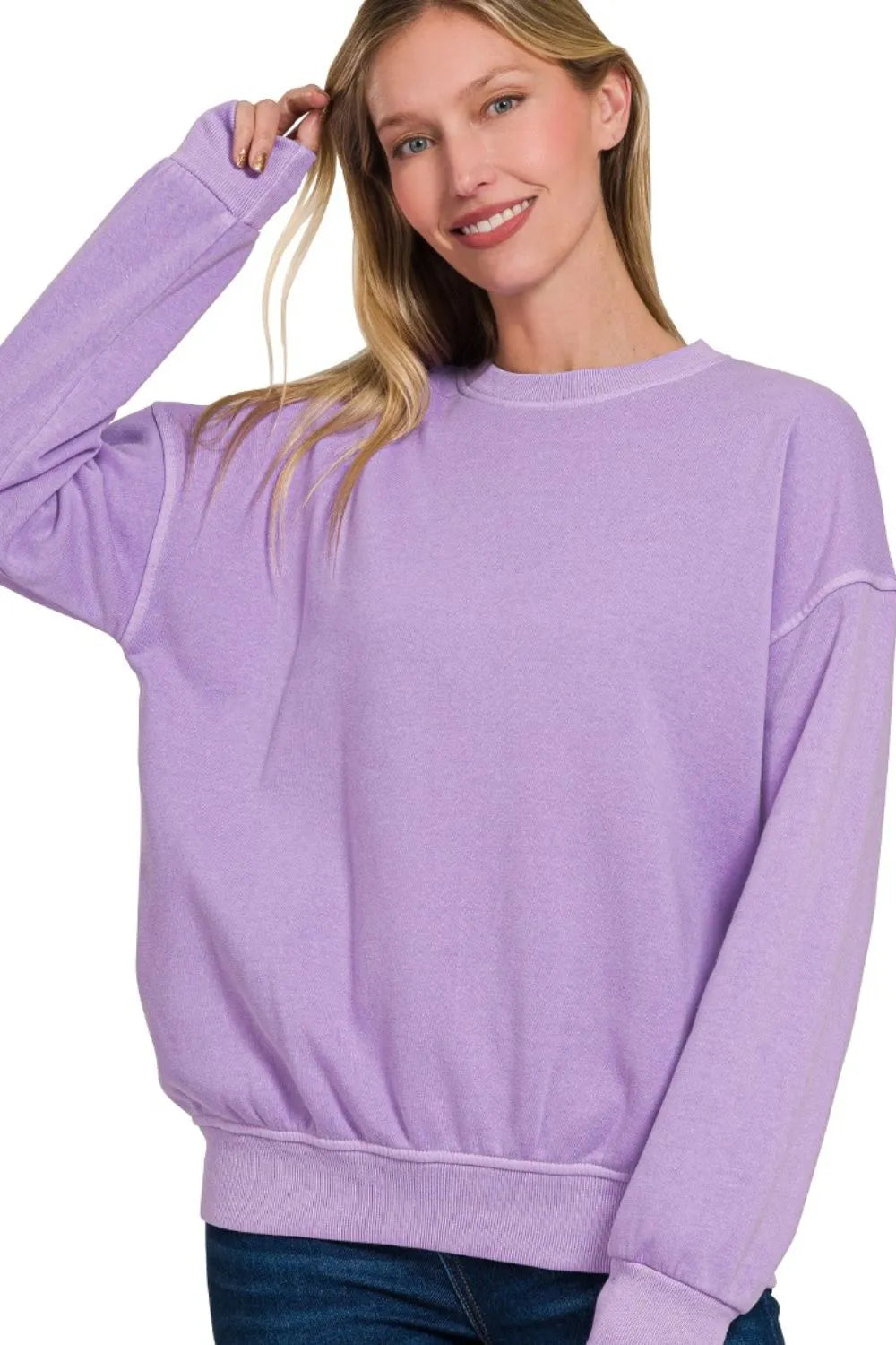 Zenana Women's Soft Fleece Pigment Dyed Sweatshirt with Round Neck