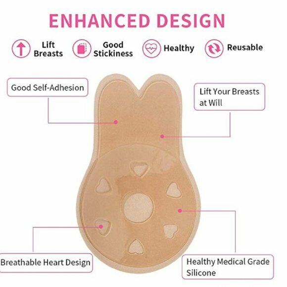 Dreamkue Nude Adhesive Strapless Backless Push Up Invisible Bra D Cup