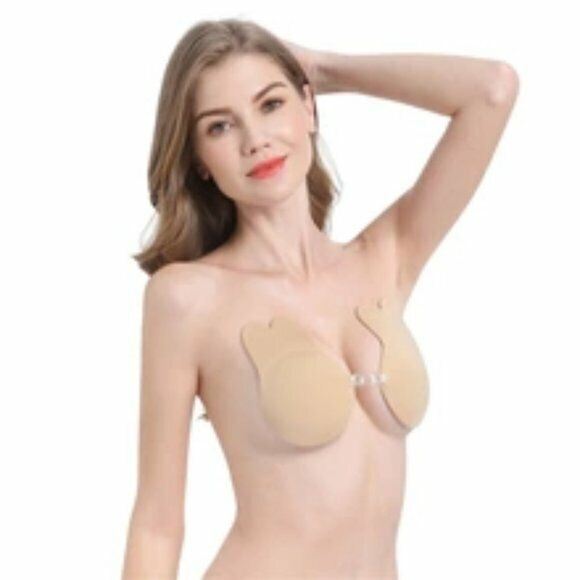 Dreamkue Nude Front Clip Adhesive Strapless Backless Push Up Bra B / C Cup