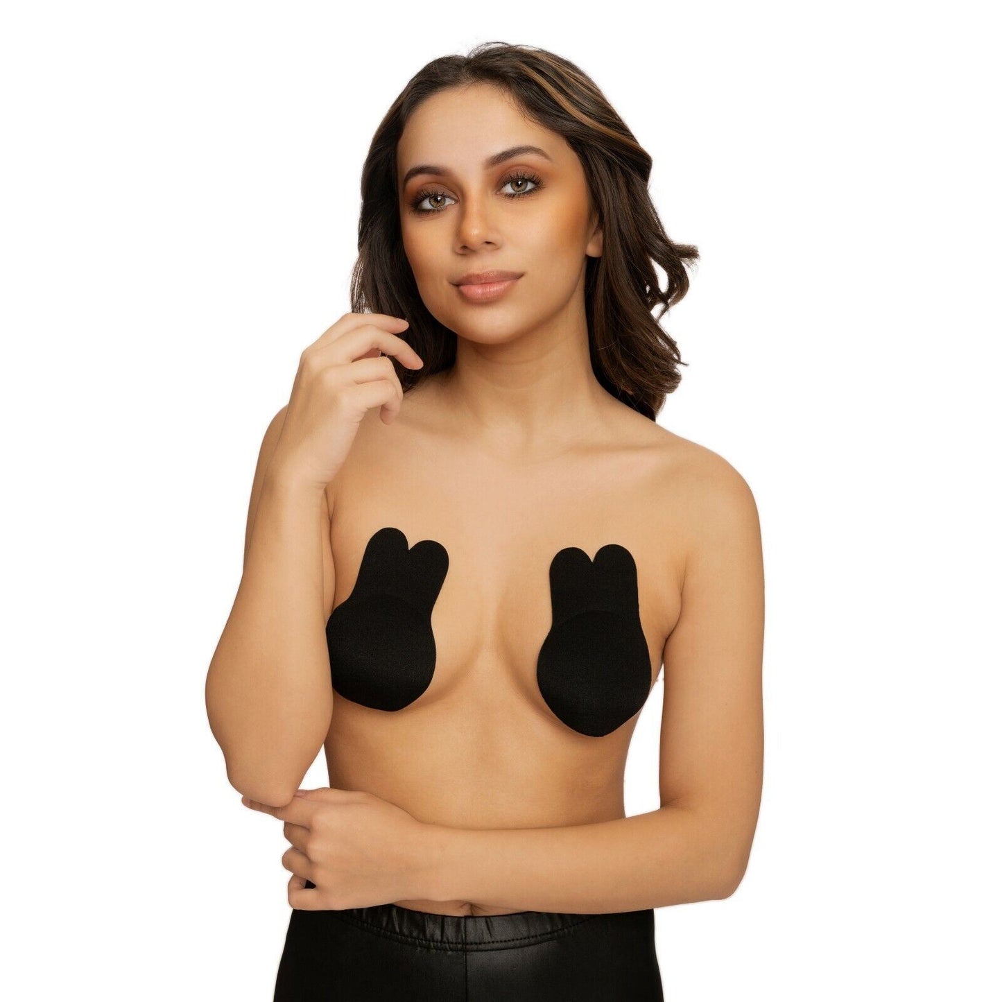 Dreamkue Black Adhesive Strapless Backless Push Up Invisible Bra D Cup