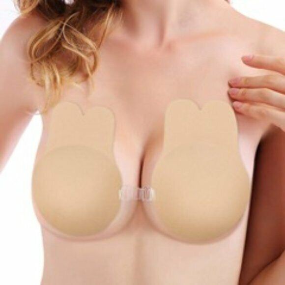 Dreamkue Nude Front Clip Adhesive Strapless Backless Push Up Bra D Cup
