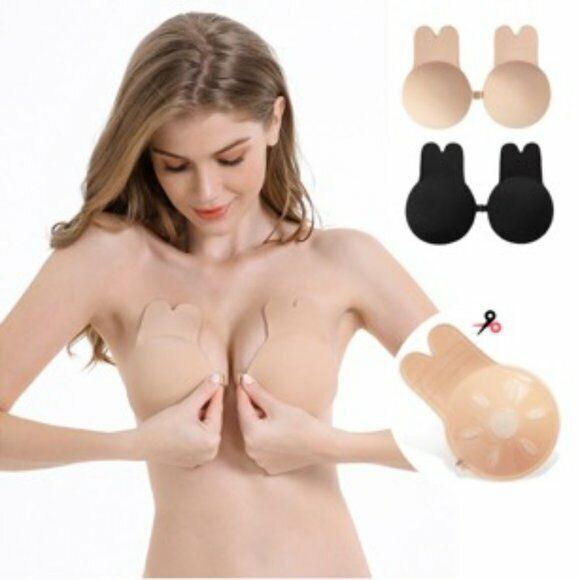 Dreamkue Black Front Clip Adhesive Strapless Backless Push Up Bra B / C Cup