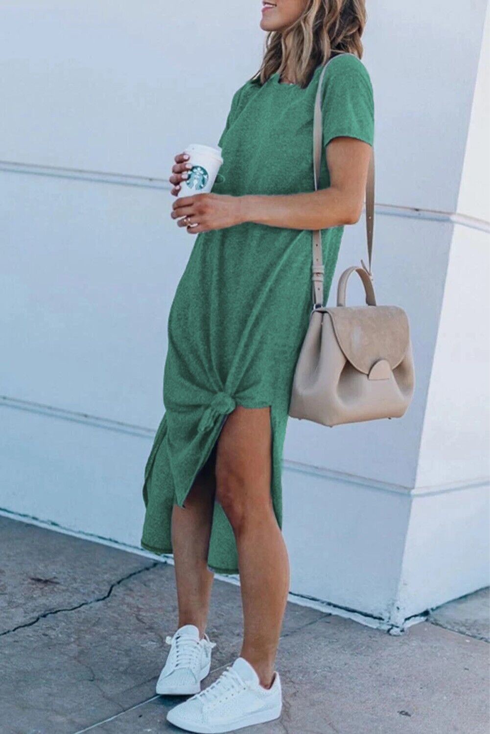 Dreamkue Green Short Sleeve Side Slit Dress Size XL