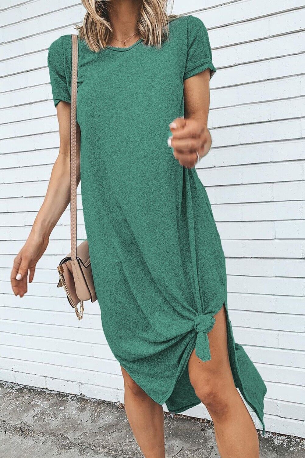 Dreamkue Green Short Sleeve Side Slit Dress Size XL