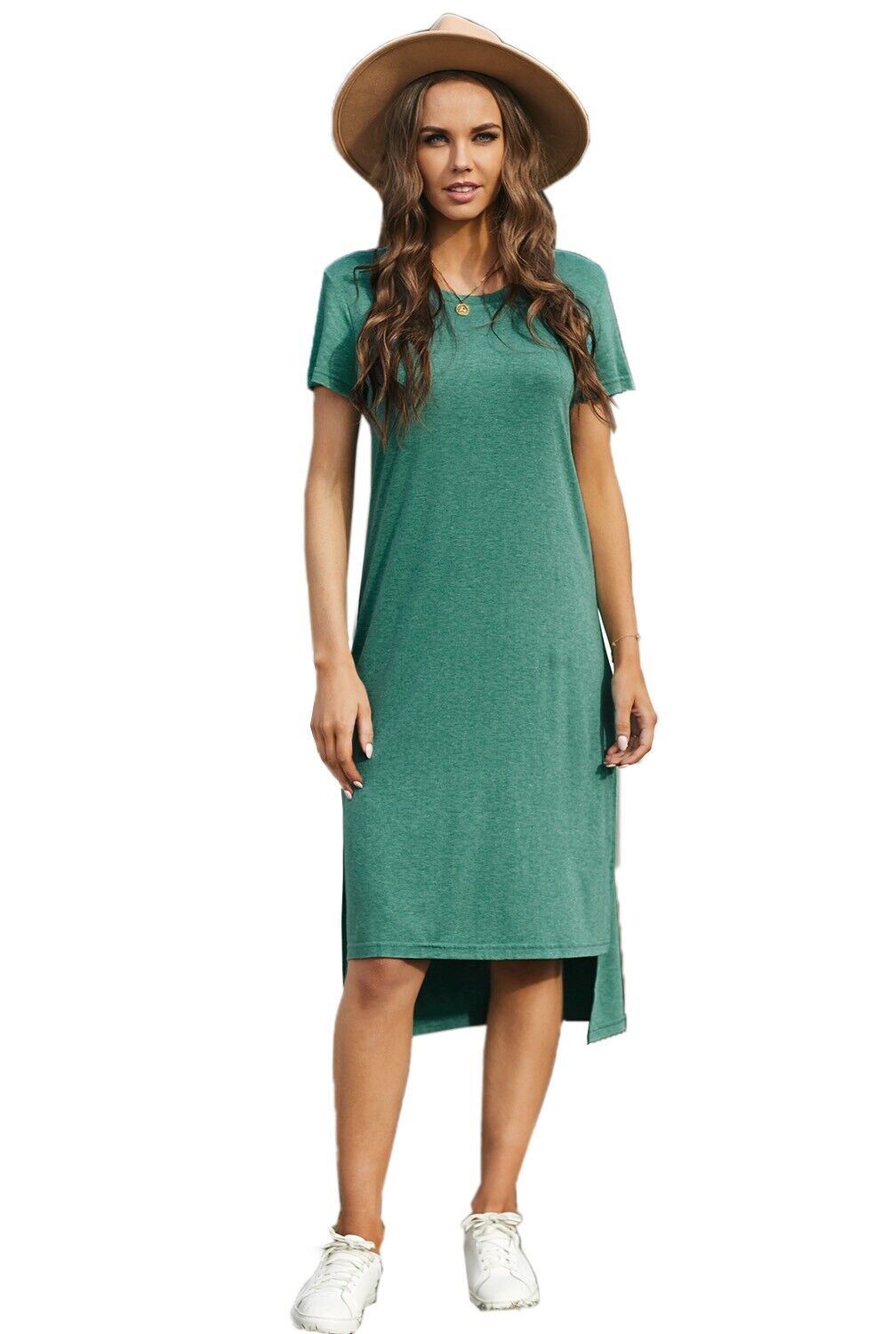 Dreamkue Green Short Sleeve Side Slit Dress Size XL