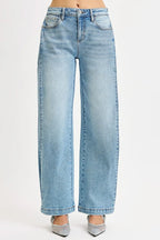 Mid Rise Wide Barrel Snap Hem Jeans | Versatile Trendy Denim
