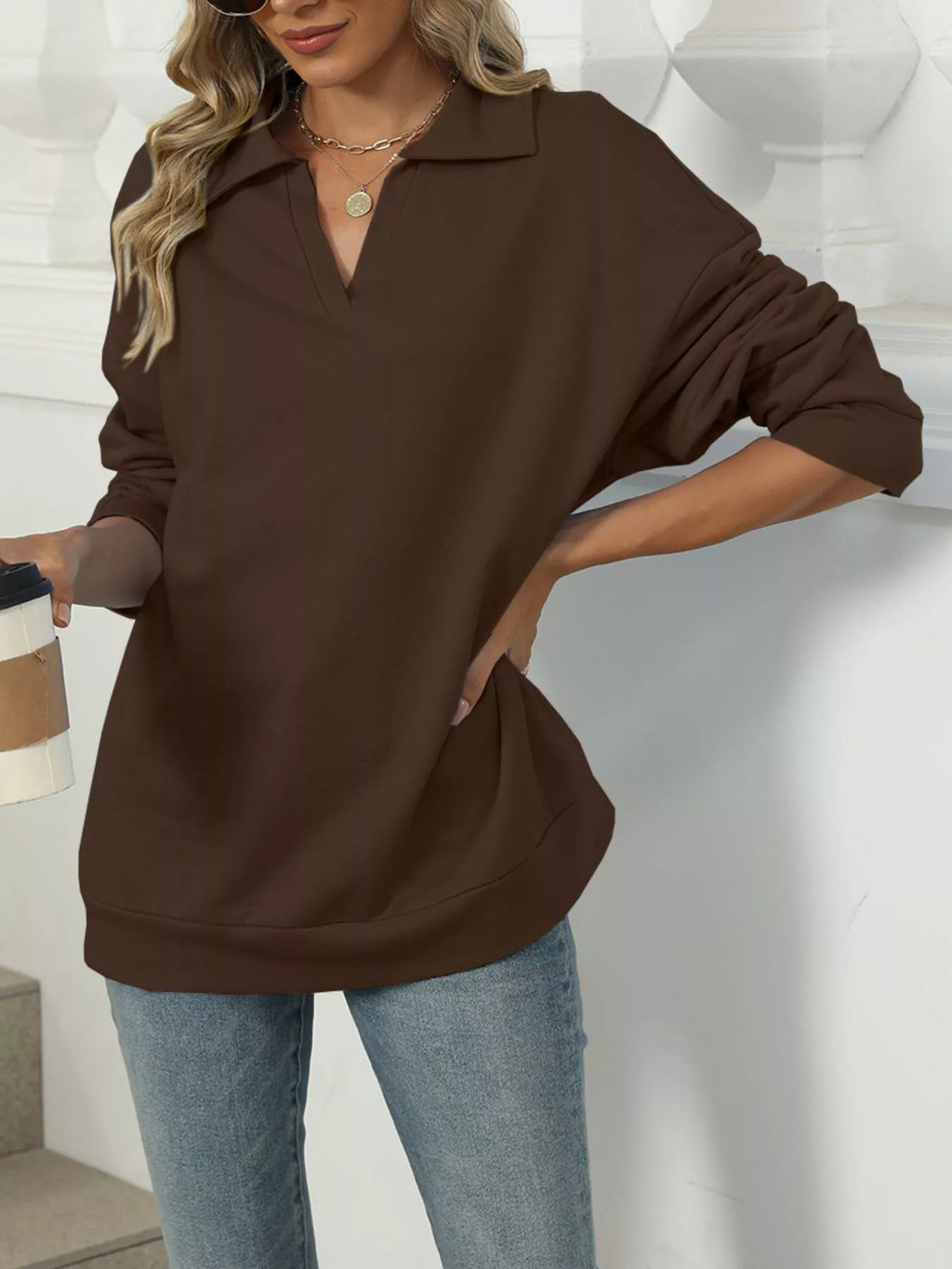 Johnny Collar Long Sleeve Sweatshirt – Casual Chic & Cozy
