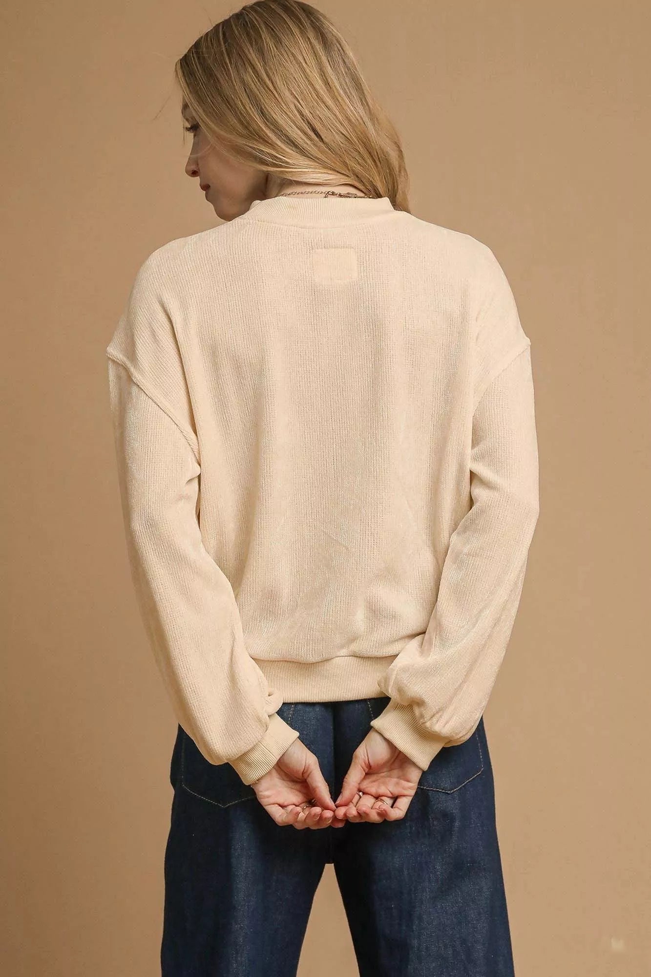 Velour Crewneck Balloon Sleeve Sweatshirt