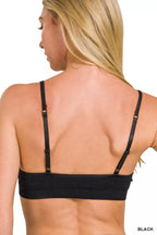 Black seamless classic bra back with adjustable straps and wide band
