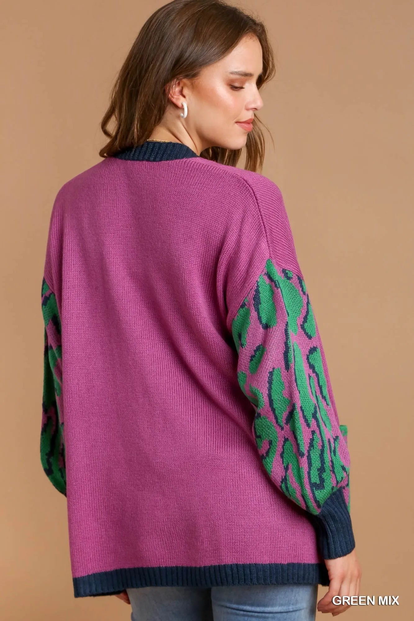 Animal Print Sweater Cardigan – Trendy Open-Front Layering Piece