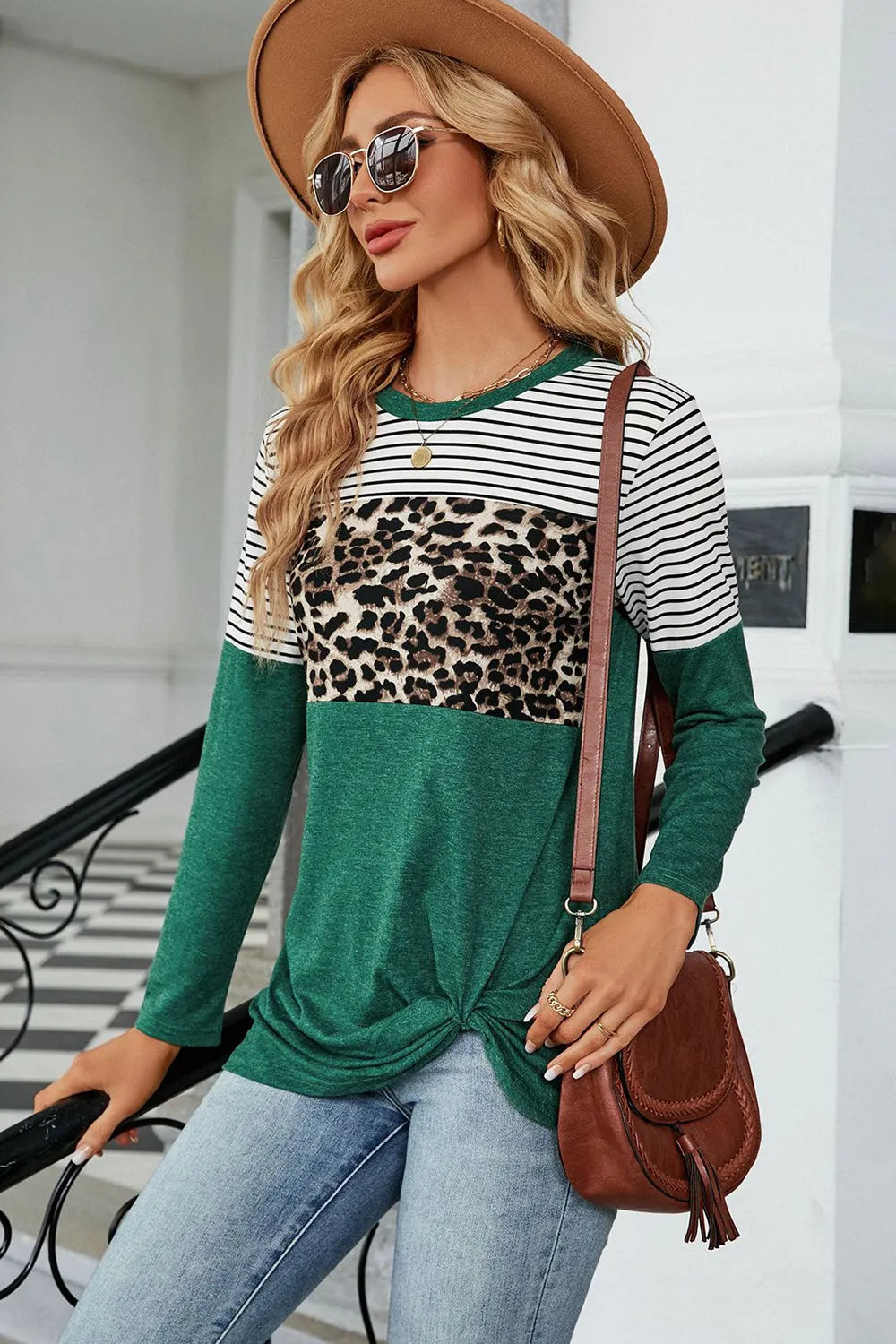 Leopard Striped Round Neck T-Shirt – Casual Chic Everyday Top