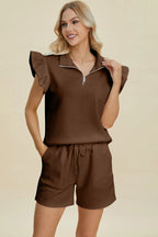 Textured Flounce Sleeve Top & Shorts Set – Stylish & Comfy 2-Piece