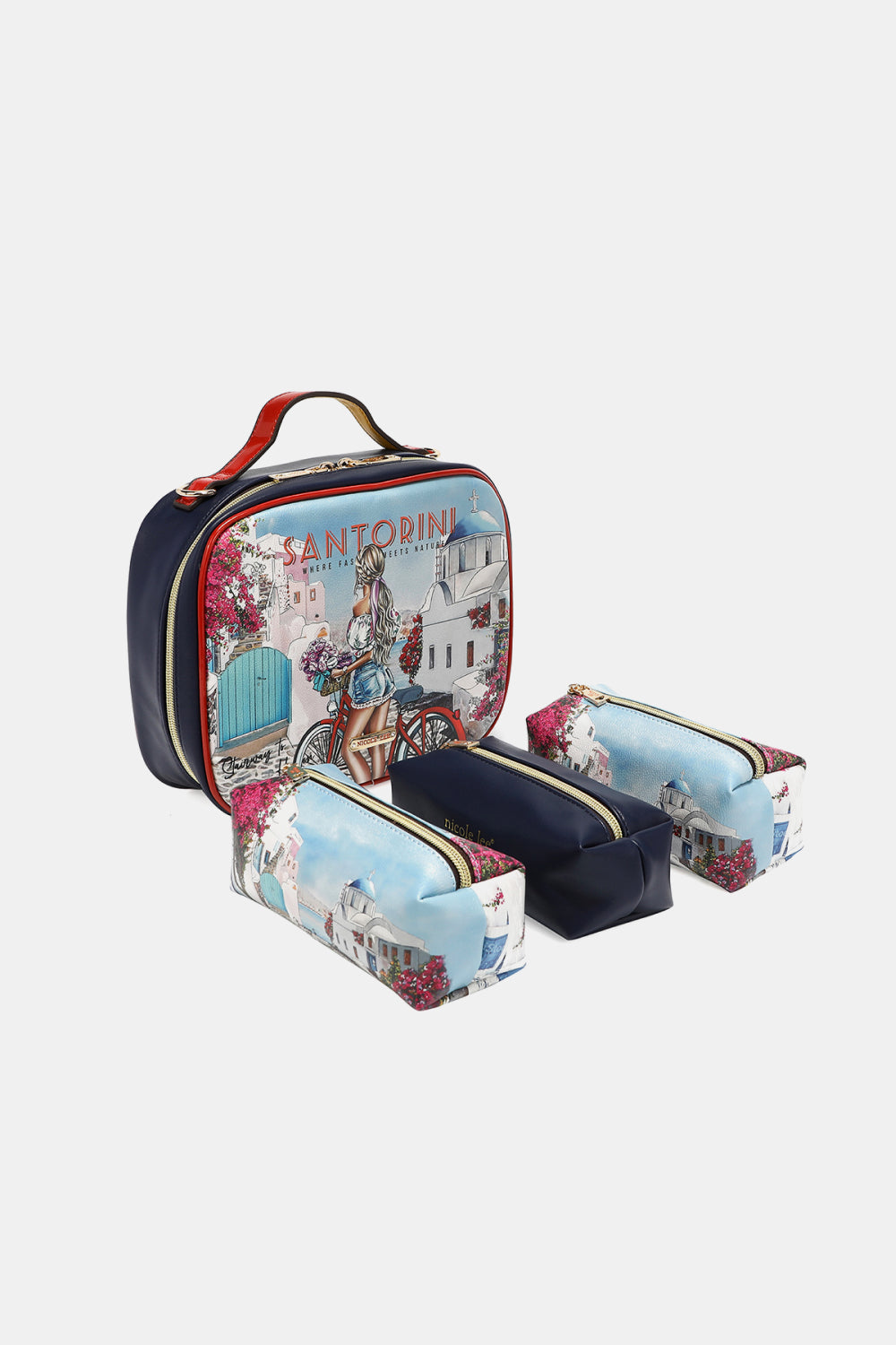 Nicole Lee Printed Handbag – Pebbled & Patent Leather with 3 Pouches