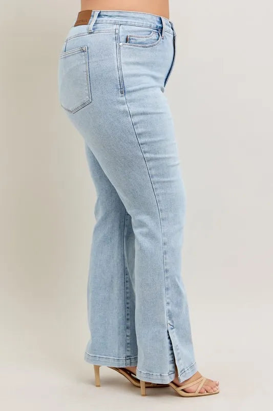 Judy Blue Women's High Waist Tummy Control Vintage Wash Slim Bootcut Jeans.