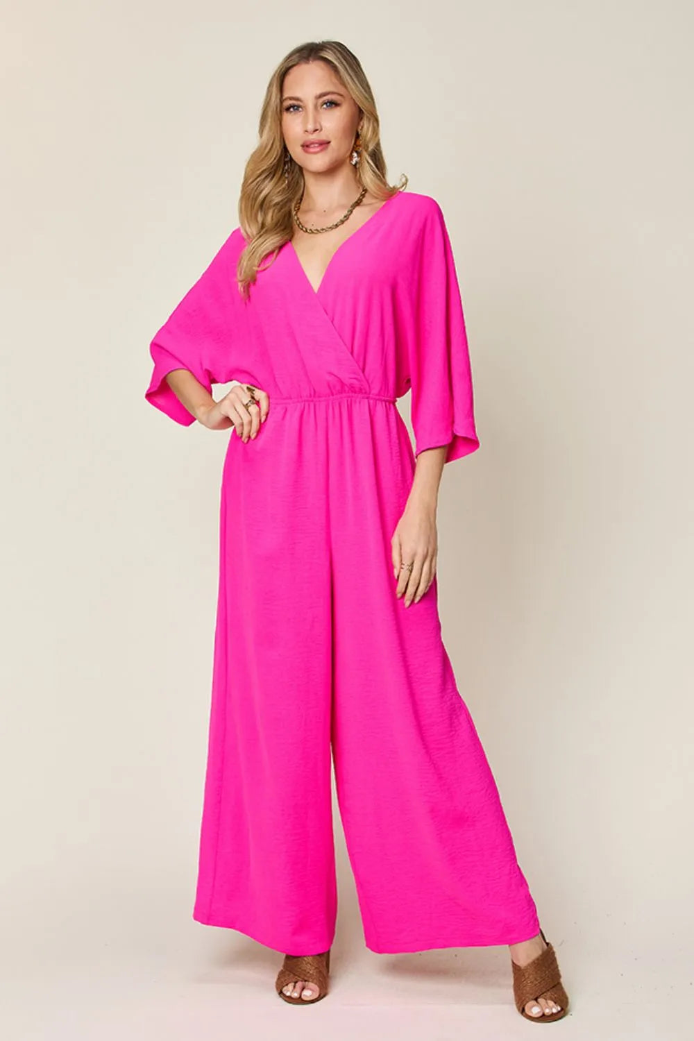 Surplice Wide Leg Jumpsuit with Pockets – Flattering, Chic & Comfy