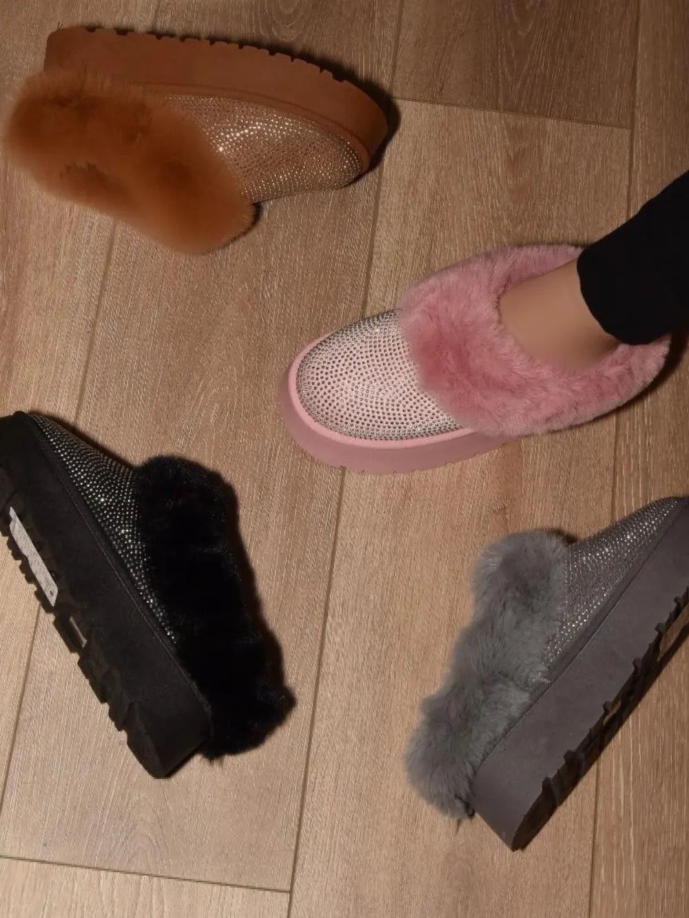 Embellished Faux Fur Platform Booties – Chic Cozy Statement Boots
