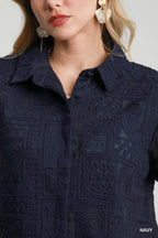 Patch Lace Short Sleeve Button Down Shirt – Chic & Feminine Top