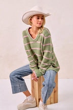 BiBi Striped Long Sleeve Sweater – Classic Cozy Everyday Style