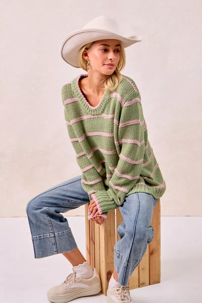 BiBi Striped Long Sleeve Sweater – Classic Cozy Everyday Style