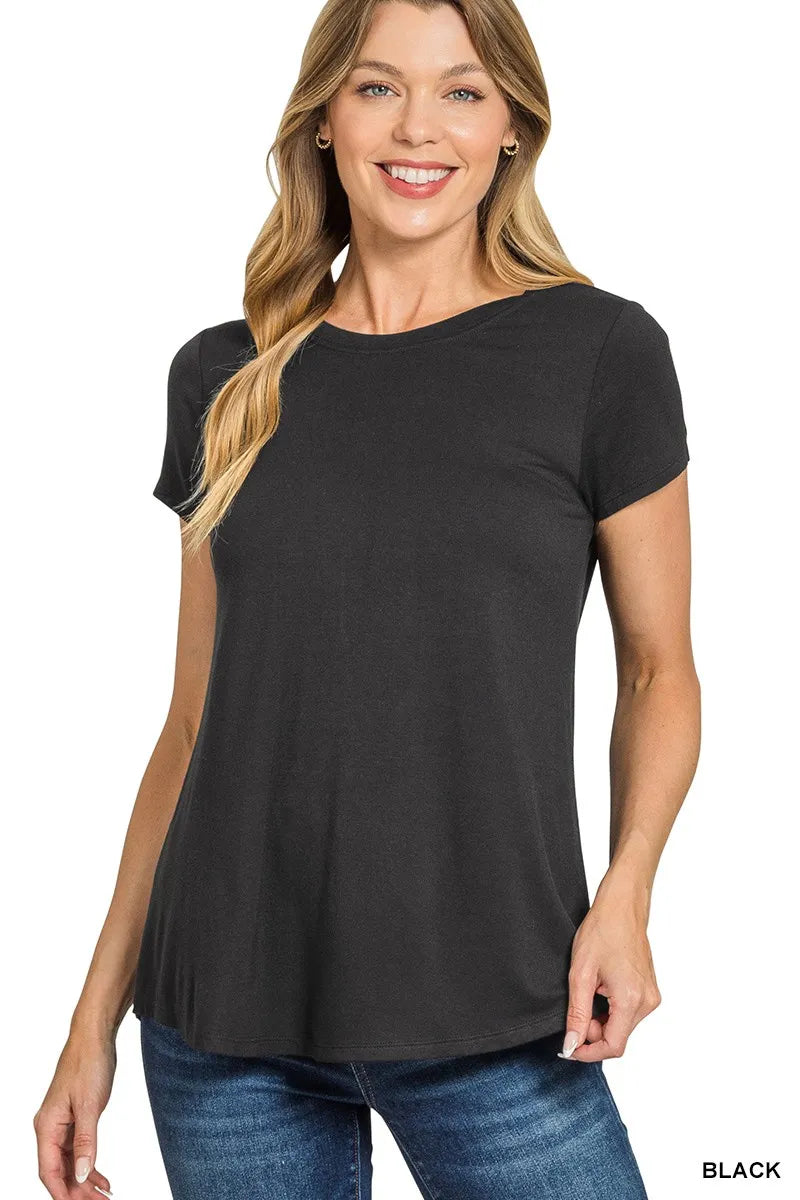 Flowy Rayon Short Sleeve T-Shirt with Round Hem | Women’s Casual Top