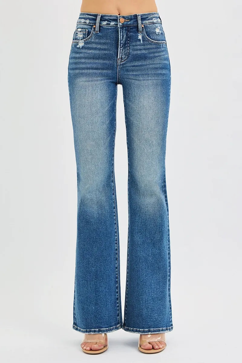 Tummy Control High Rise Flare Jeans | Flattering Retro Style