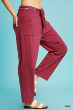 Wine Red Wide Leg Pants – High-Waisted, Drawstring & Effortless Style