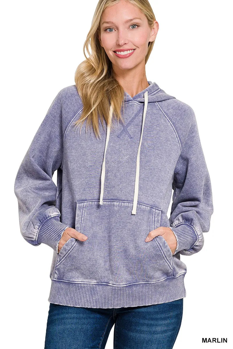 Acid Wash Fleece Hoodie with Kangaroo Pocket – Cozy & Stylish