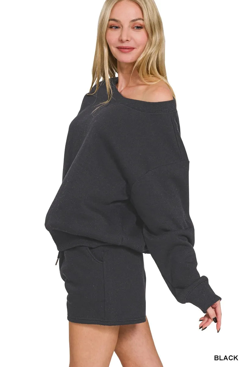 Off-Shoulder Lounge Set with Shorts – Cozy & Chic Casual Outfit