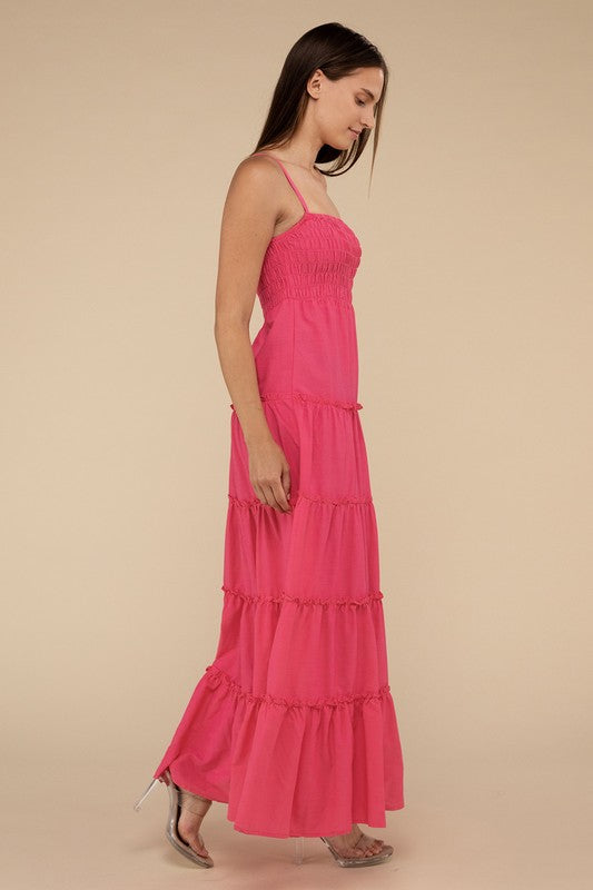 Zenana Woven Smocked Top Tiered Cami Maxi Dress