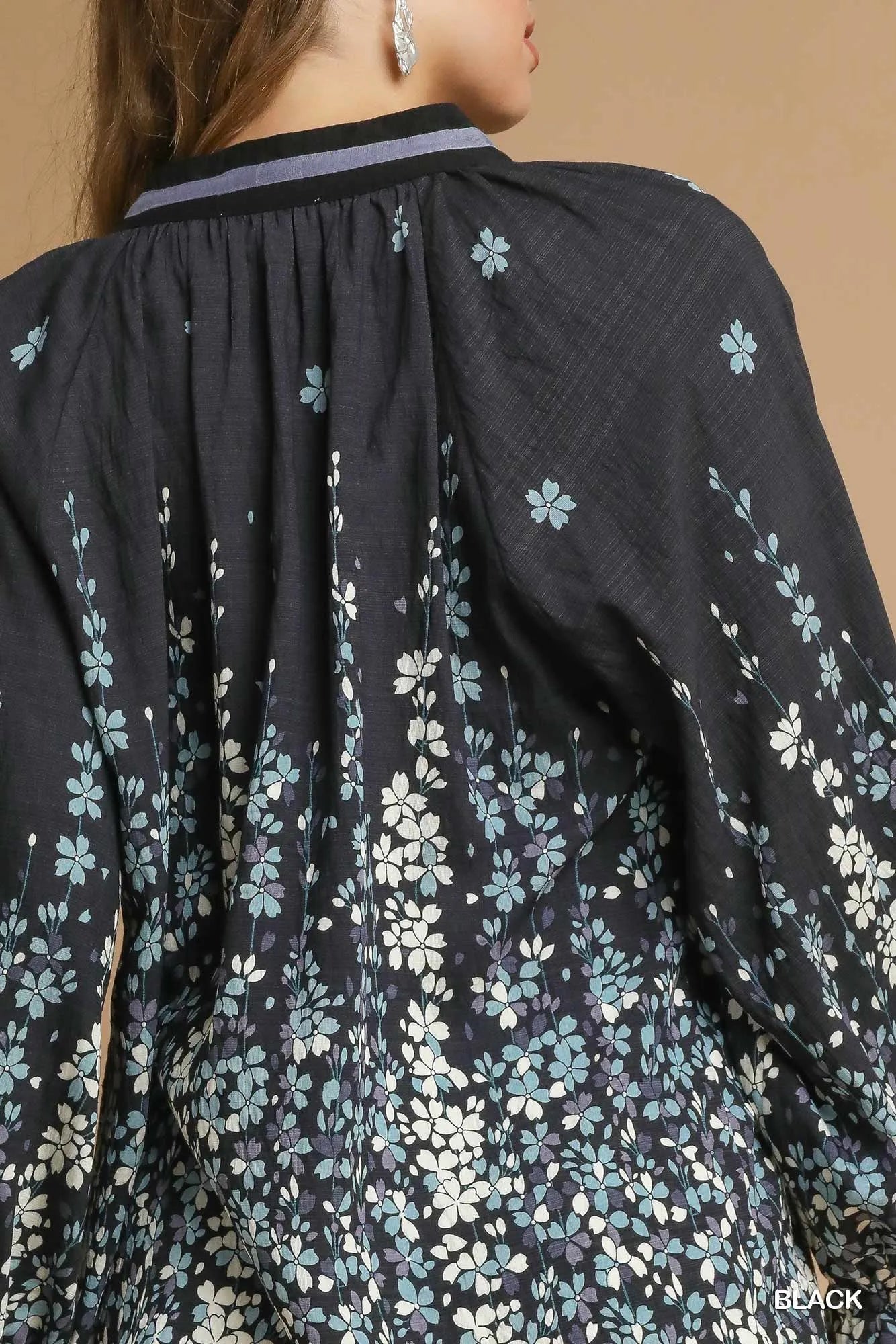 Floral Vine Print Blouse – Elegant Balloon Sleeve Feminine Top