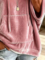 Pink velvet kangaroo pocket hoodie with hood and large front pocket