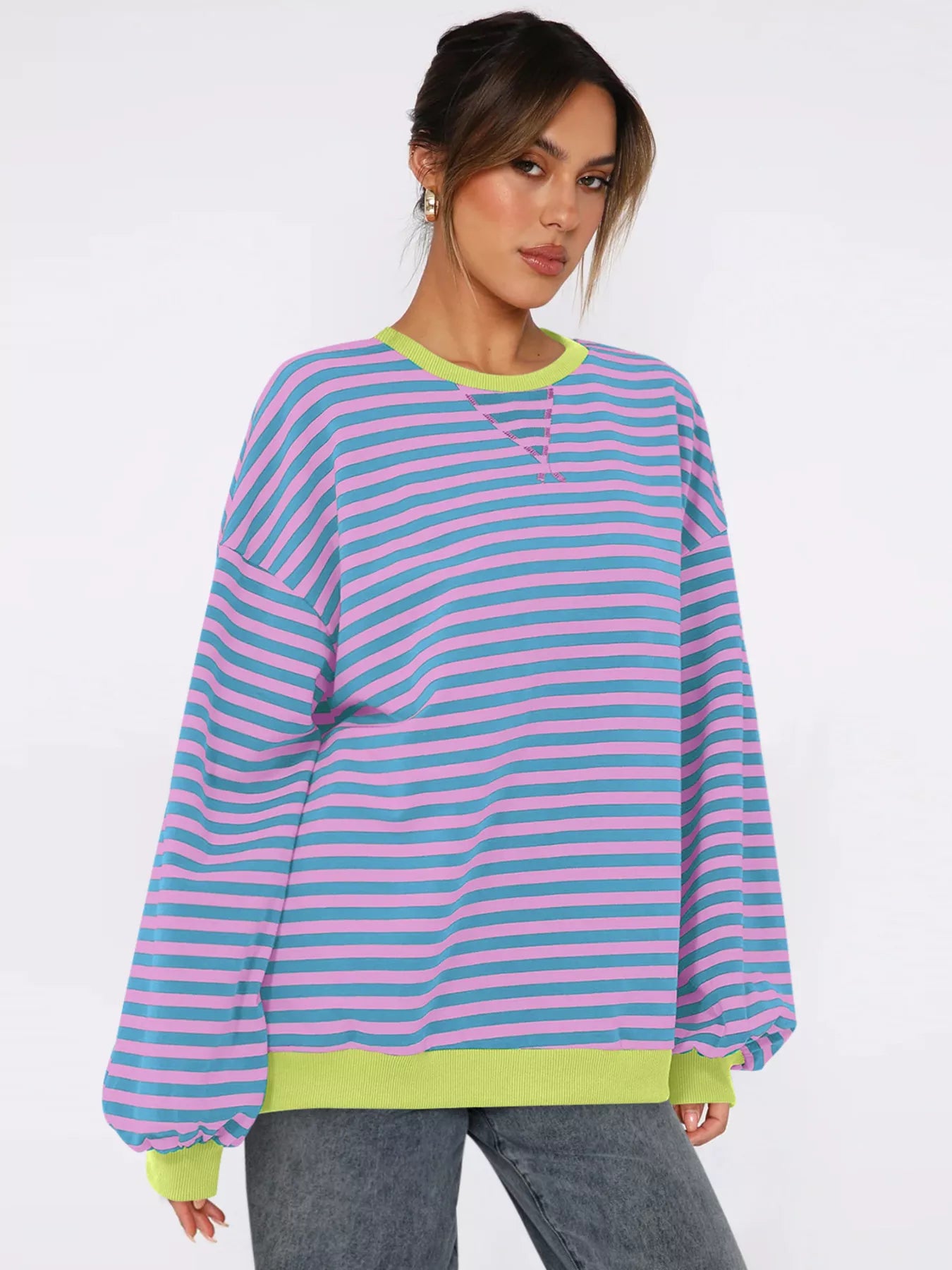 Striped Round Neck Long Sleeve Sweatshirt – Casual Everyday Style
