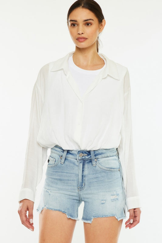Kan Can High Rise Side Slit Denim Shorts