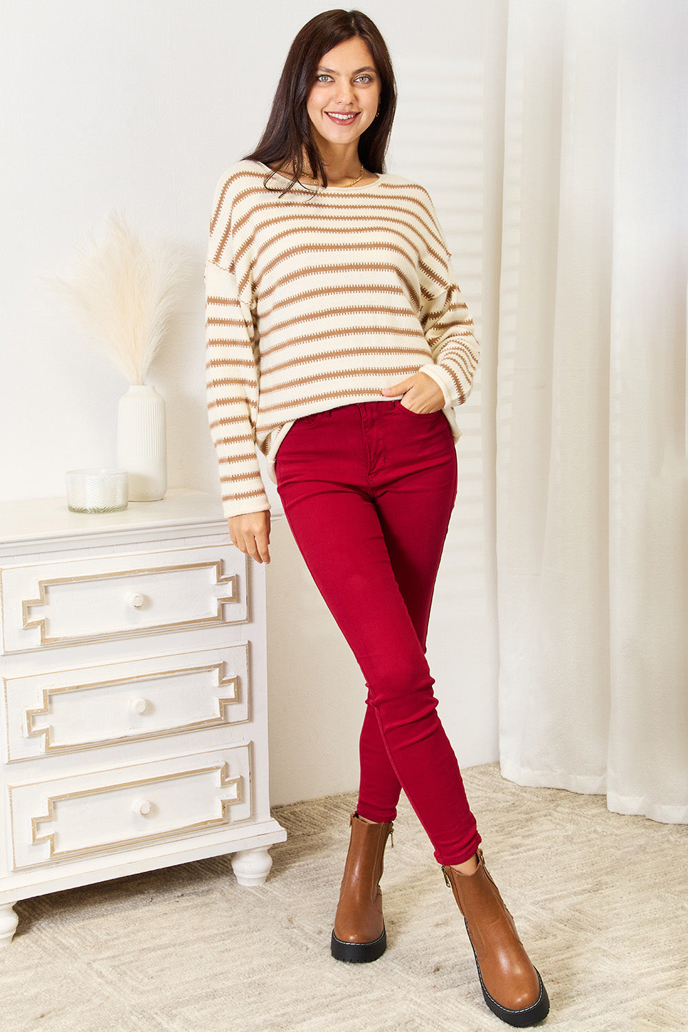 Striped Boat Neck Sweater – Classic, Chic & Versatile Style