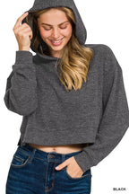 Zenana Drop Shoulder Ribbed Crop Hoodie – Trendy & Cozy Casual Style