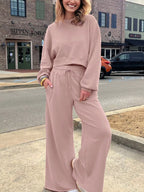 Puff Sleeve Crop Top & Drawstring Wide Leg Pants Set – Chic & Comfy