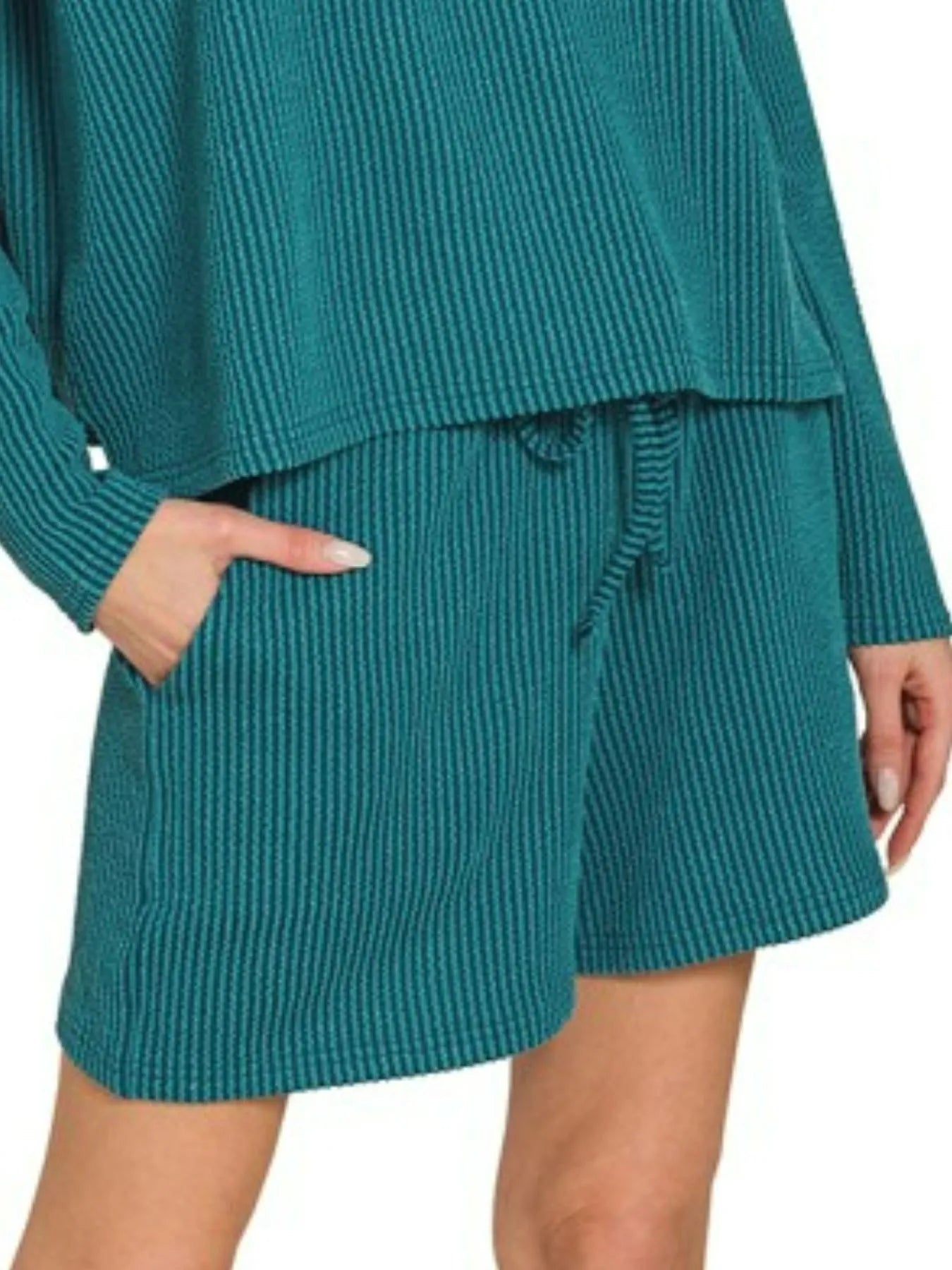Corded Rib Long Sleeve Tee & Shorts Set – Casual Coordinated Style