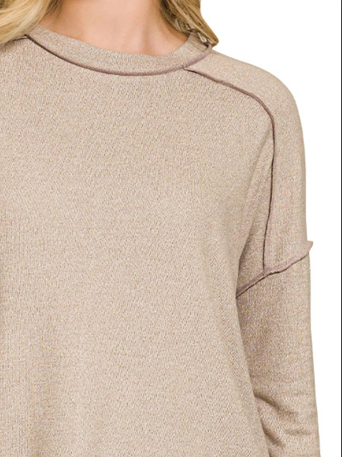 Zenana Soft Melange Hacci Exposed Seam Hi-Low Tee – Casual Chic