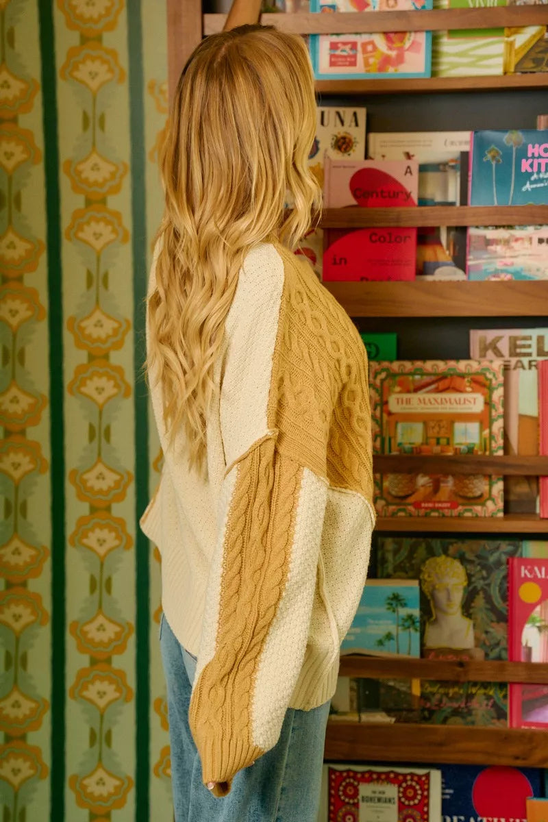 BiBi Cable Knit Hacci Combo Sweater – Stylish Texture with Uneven Hem