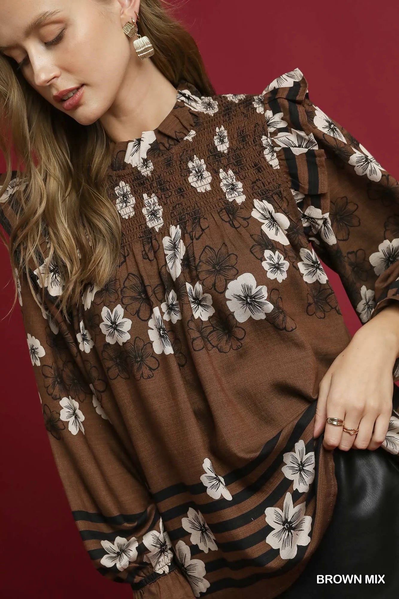Mix Floral Smocked Ruffle Blouse – Feminine & Stylish Wardrobe Essential