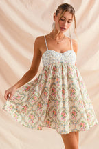 Romantic Floral Cami Dress with Lace Trim & Tiered Ruffle Skirt